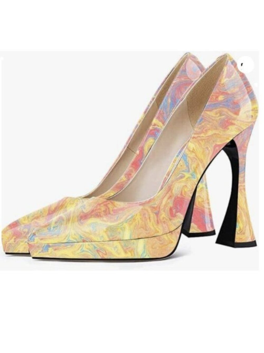 YDN Women Platform Pointed Toe Slip on Pumps Special Block High Heels Yellow